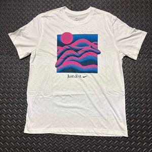Nike White Tee with Vibrant Pink and Blue Design